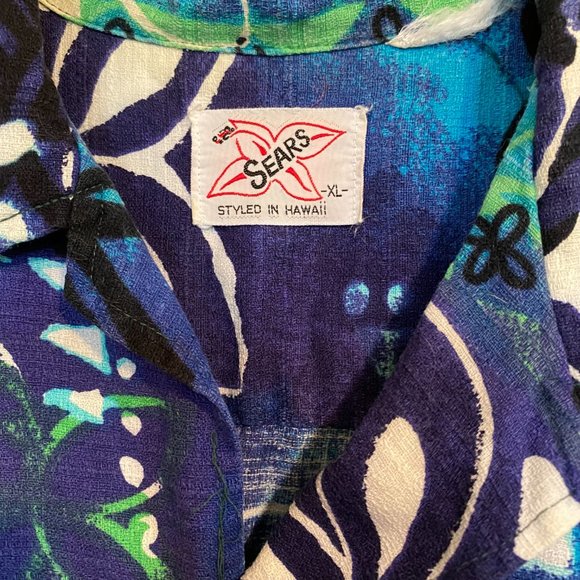 Hawaiian Barkcloth, Sears Luau Shirt STYLED in Hawaii Size XL VINTAGE 50s 60s - Picture 2 of 6